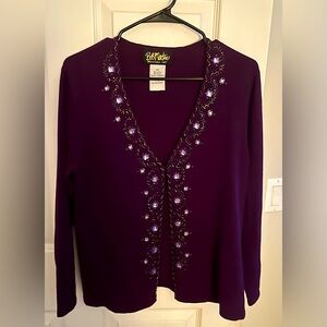 Bob Mackie embellished long sleeve jewel tone purple sweater, extra small